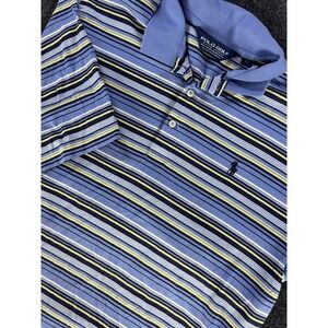 Polo Golf Ralph Lauren Shirt Mens L Blue Yellow Stripe Short Sleeve